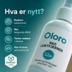 Oloro Sko Luktfjerner med oversikt over den nye BioAktiv-formelen.